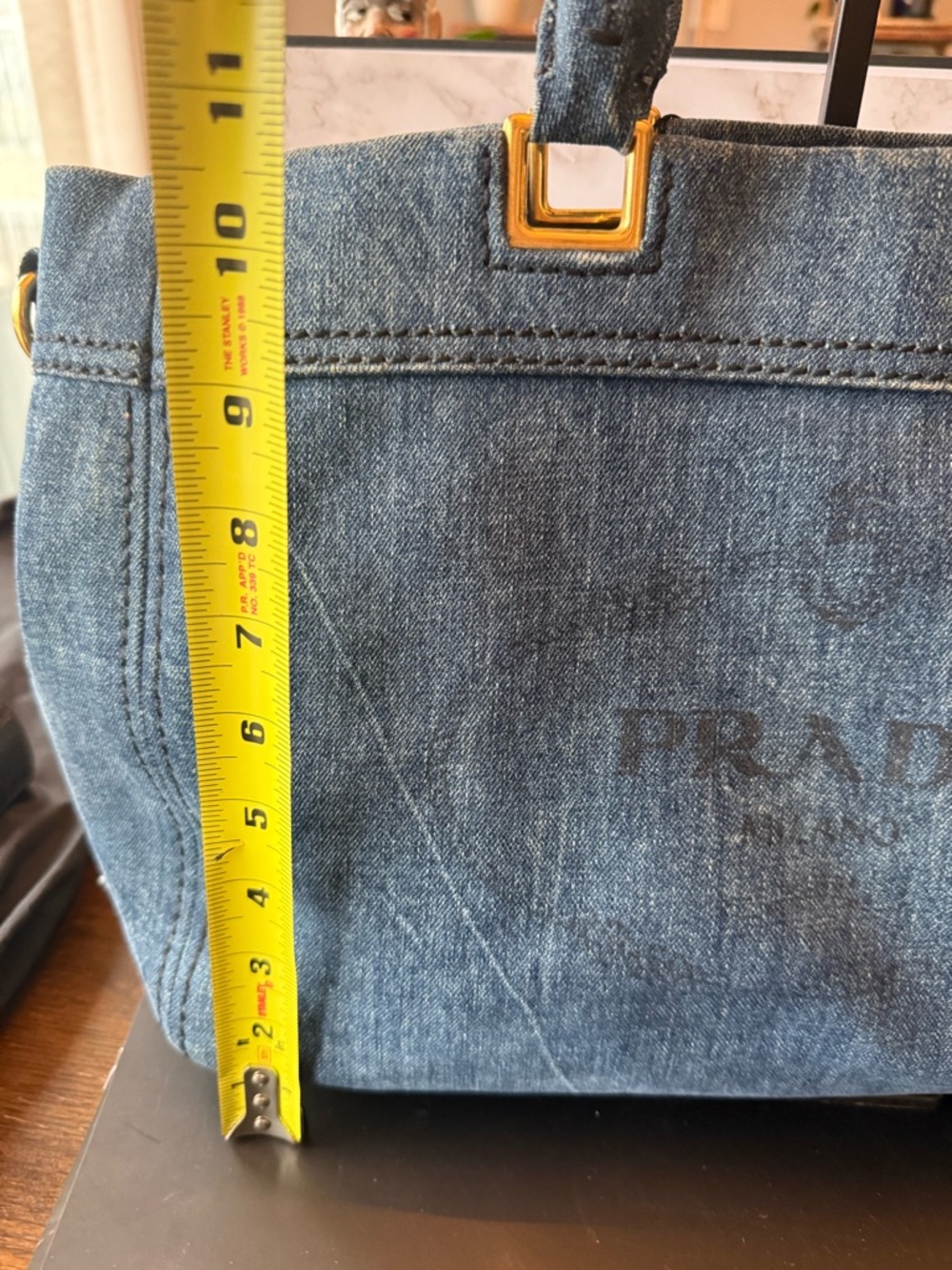 Prada Denim Tote in Dark Blue with Gold Accents - Picture 5 of 11